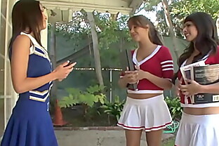 Fake boobs lesbian cheerleaders end up having a hot threesome with their tongues twirling around poster