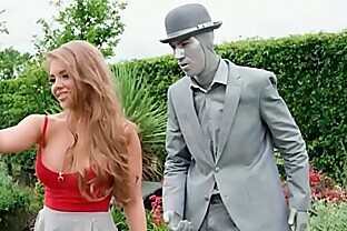 Busty chick fucks a living statue performer outdoors 6 min poster