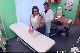 Busty patient pulls out doctors dick in fake hospital poster
