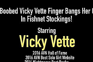 Big Boobed Vicky Vette Finger Bangs Her Cunt In Fishnet Stockings!