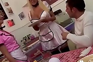 Waitress With Giant Phony Tits Serves Up Her Pussy