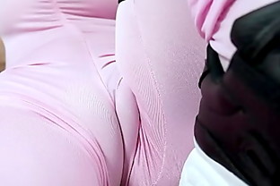 Incredible Cameltoe Video and Big Boobs Blonde Babe in Lycra Suit 54 sec