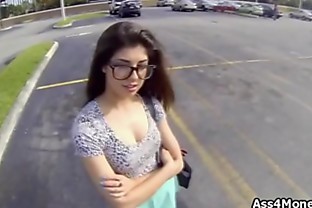 Parking lot fun with busty but broke teen