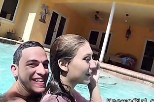 Busty girlfriend fucks in the outdoor pool poster