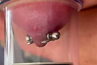 Pumping and Sucking hard my Pierced Nipples