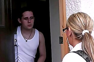 Working blonde plumper in stockings spreads legs