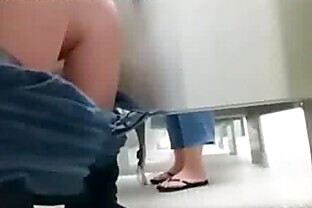 Hot busty finger fucking in public toilet nearly gets caught!
