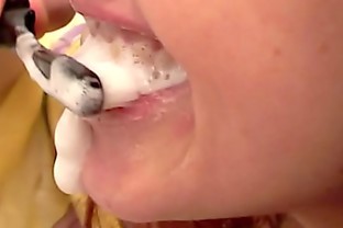 ...and then THIS HAPPENED! Busty little redhead Britney Swallows is brushing her teeth with semen. Plus 2 bonus clips: Chewing cum & a blindfolded jizz swallowing shot. Disgusting homemade Chicktrainer videos! poster