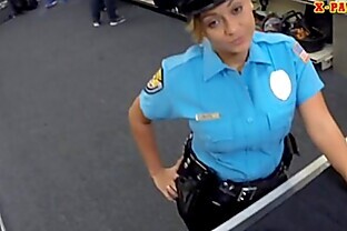 Huge boobs police officer fucked at the pawnshop for money