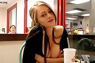 Busty teen show her tits in a McDonald 20 sec