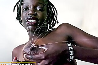 African Casting - Big Black Lactating Tits Milking Big White Dick