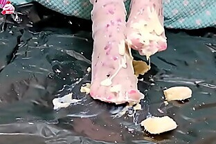 Girl Dripping Wax On Her Feet and Trample Banana - Foot Fetish