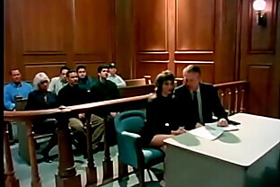 Busty blonde floozie Kathy Willets helps perverted judge to realize his dirty desire with young cute darkhaired state defendant Christi Lake and shoots their funny games on hidden cam