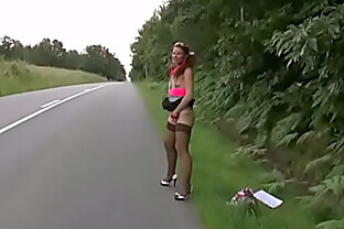Slutty hitchhiker gives her ass for a ride poster