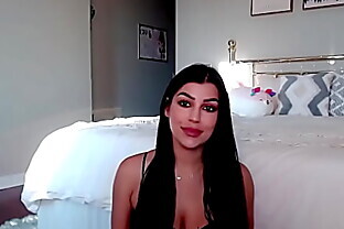 Big boobed girl in just her panties using an internal and external vibrator to have a huge orgasm