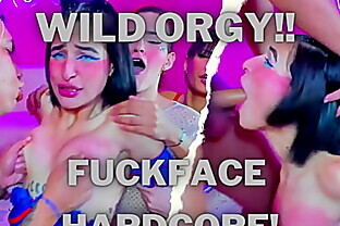 This horny slut's small tits are pinched and she sucks a big cock down her throat