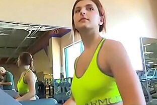 Sexy teen blonde amateur Fiona flash her tits at the gym while working her booty off