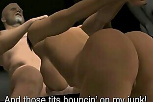 Busty 3D cartoon babe suck sand tugs an old man's cock