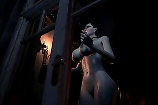 Resident Evil 8 Village ethan window peep on Lady dimitrescu and her big wet tits poster